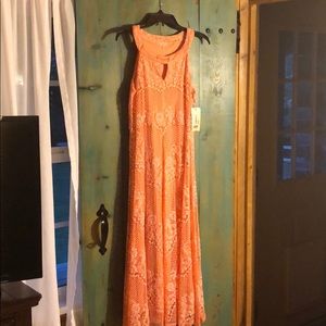 Reba Coral crochet overlay dress